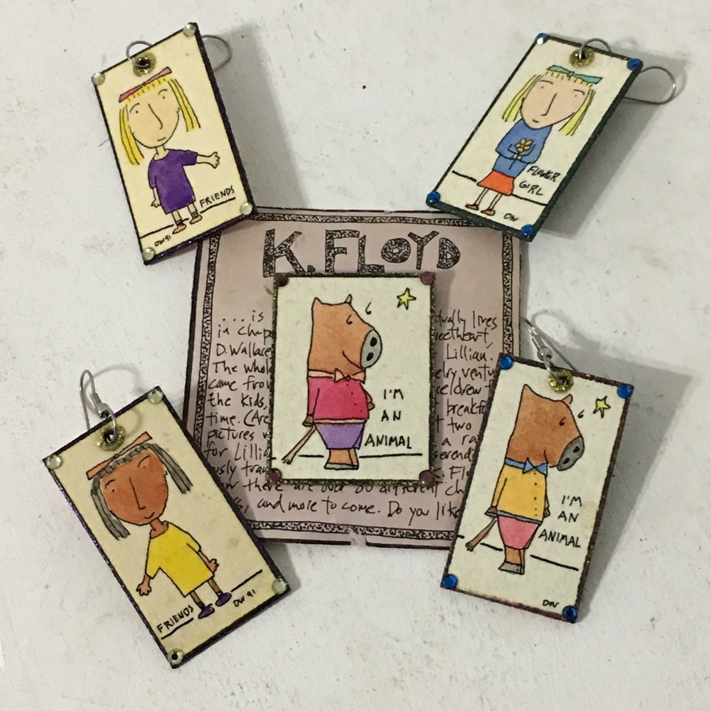 Vintage 90s K. Floyd Earrings and Brooch Set